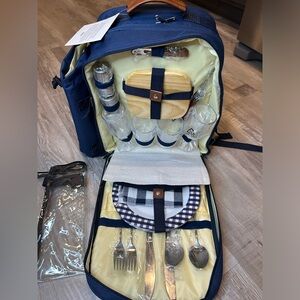 Picniking Navy Blue Picnic Backpack for 2 Person Set Portable Picnic Bag